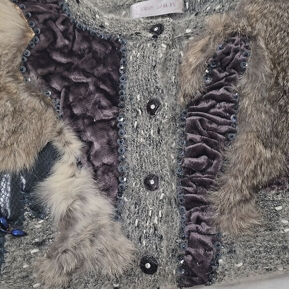 Vintage SWEATER Wool, Buttoned (M, ) Cardigan - multi/media/lapis lazuli/fur - Picture 11 of 11